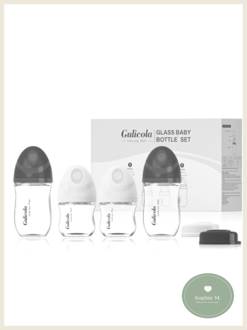 Newborn Glass Baby Bottle Set 4 Pack, Anti-Colic, Slow Flow Nipples, BPA-Free